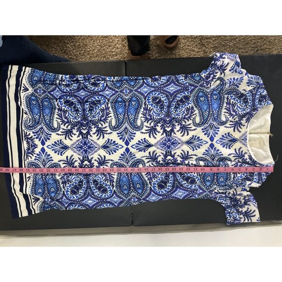 Chico's Dress Womens Sz 2 (12 US) Classic Boho Paisley Blue White Resort Summer - Picture 7 of 10